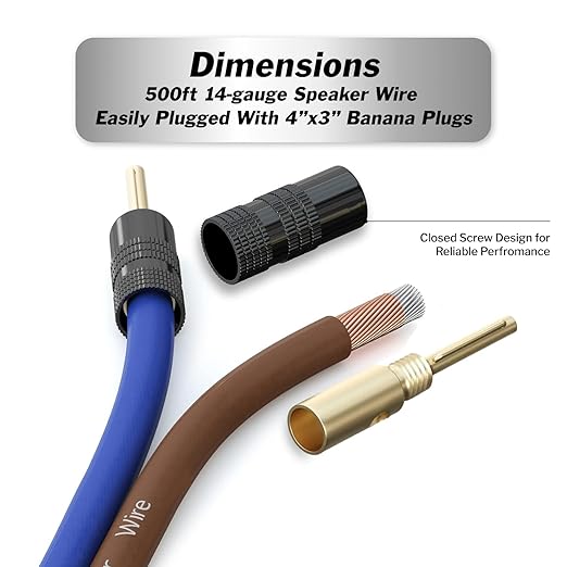 InstallGear 14 Gauge Speaker Wire Cable (500ft), 14 AWG Speaker Wire Cable, True Spec Soft Touch Cables - Use for Car Speakers Stereos, Home Theater Speakers, Surround Sound, Radio Wiring