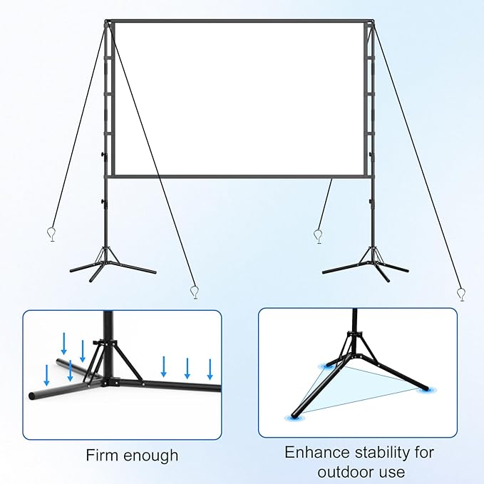 Projector Screen and Stand,GAINVANE 120 inch Portable Projector Screen Indoor Outdoor Projection Screen 16:9 4K HD Wrinkle-Free Light-Weight Movie Screen with Carry Bag for Backyard Movie Night