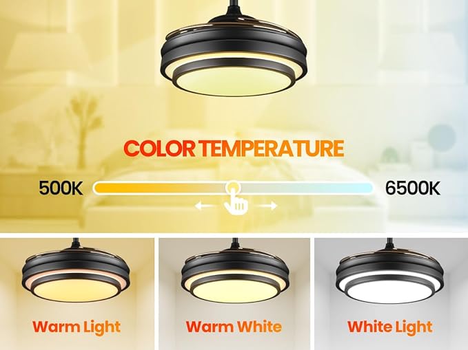 LIGHTIMES 36 Inche Modern Black Ceiling Fan with Dimmable LED Light, Retractable Celing Fan with APP/Remote Control, 6 Speed,for Bedroom Live Room
