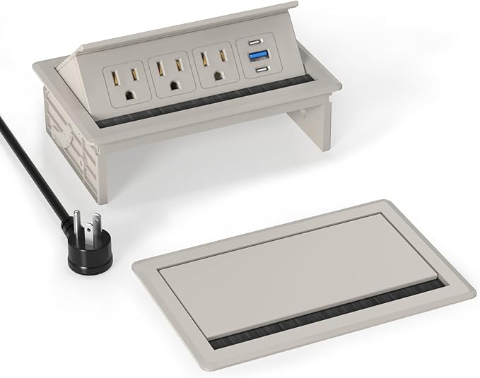 Recessed Conference Table Power Hub with 20W USB-C PD Fast Charging, Flush Mounted for Desks, Kitchens & RVs, 6FT Power Cord (Golden)