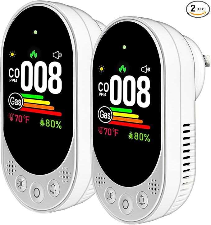 VETOUCH Plug-in Combination air Detector, 4 in 1 Combination Natural Gas and Carbon Monoxide Detector, detects CO, Gas,and Humidity Values. for Home, Bedroom, Kitchen, RV, 2 Pack