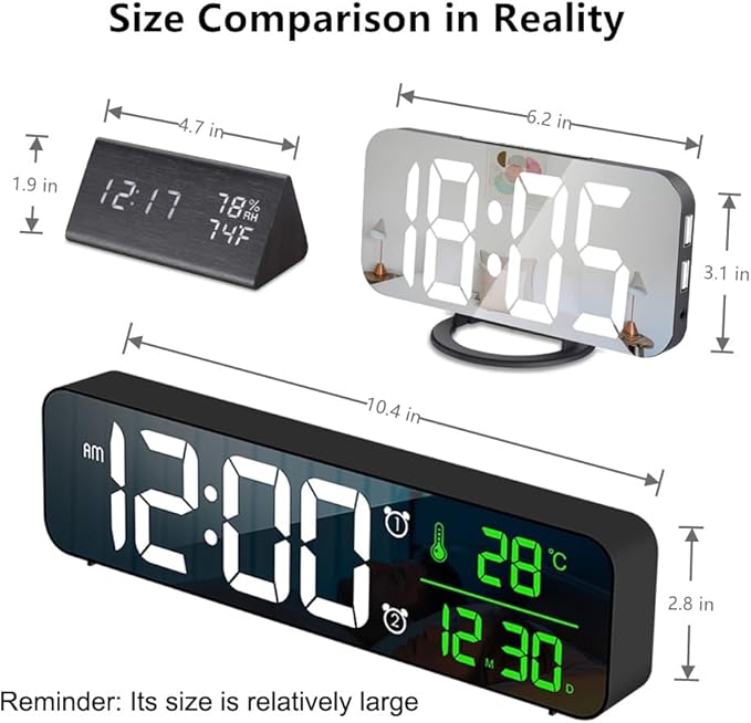 Hournor Digital Clock for Bedroom, Digital Wall Clock for Living Room Decor, Desk Table Clocks, Digital Clock Large Display, Bedroom Smart Alarm Clock for Office Green