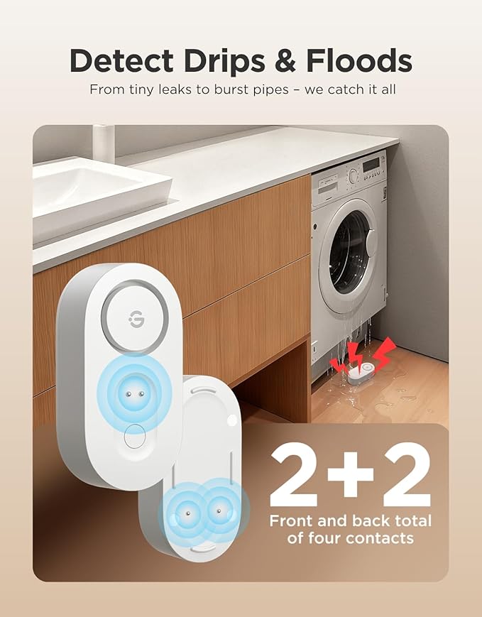 GoveeLife Upgraded Smart Water Leak Detector 1s with 1804ft Ultra-Long Range, WiFi Water Sensor with SMS/Email/APP Push and Sound Alarm, 5-Year Battery Life, Suit for Home, Basement, Kitchen, 2 Pack