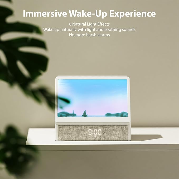 ZDAGELD Sunrise Alarm Clock with Wireless Speaker Sleep Sounds, Smart Wake Up Light for Natural Sunrise Sunset Simulation, Bedside Lamp with White Noise for Better Sleep, Ideal Gift