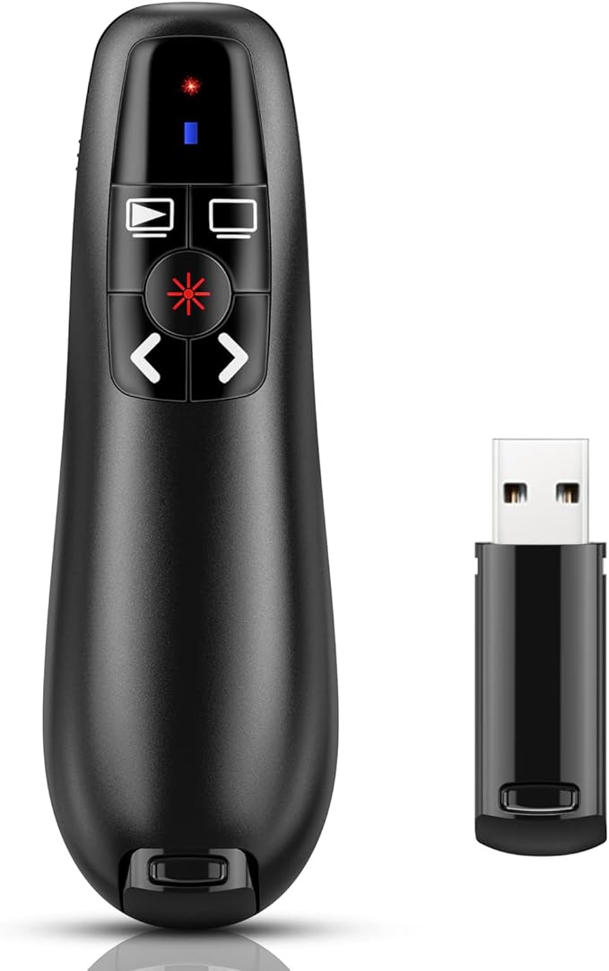 NinjaABXY Presentation Clicker Wireless Presenter Remote Clicker for PowerPoint Presentation, Laser Pointer RF 2.4GHz USB PowerPoint Clicker Slide Advancer with Volume Control for Computer/Laptop/Mac
