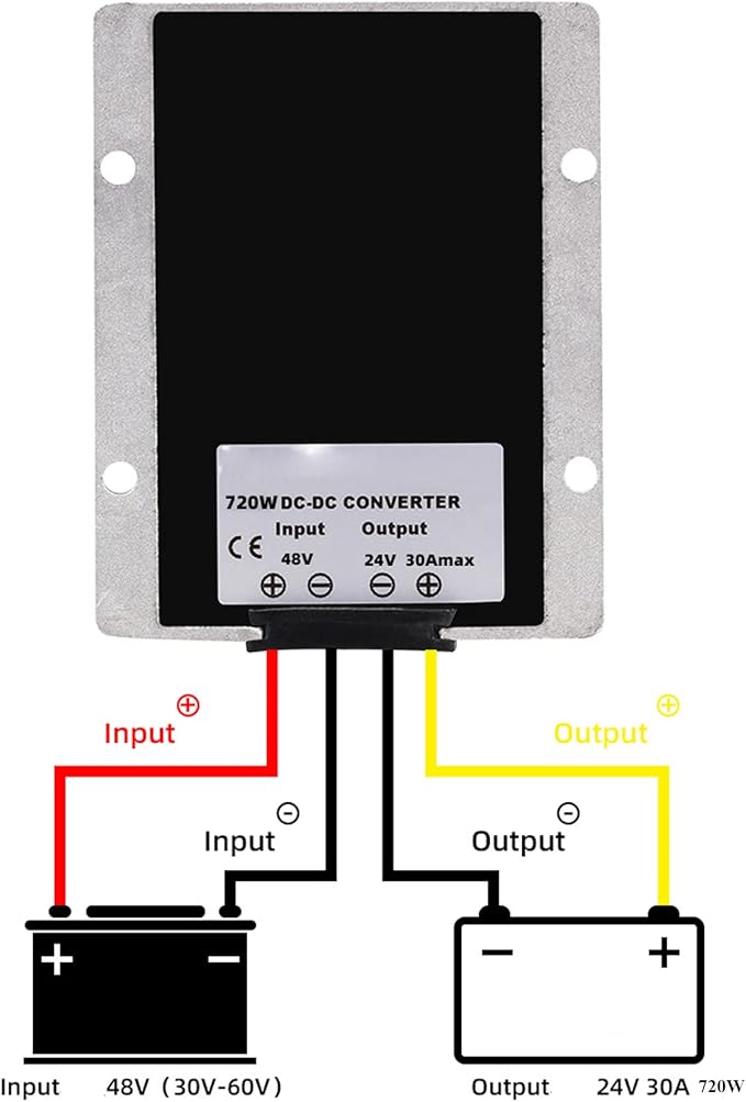 MGGi Voltage Reducer 36V 48V Step Down to 24V 30A 720W, Waterproof Big-Size DC Converter, High-Power Power Supply Module Buck Transformer for Golf Cart, Forklifts, Car
