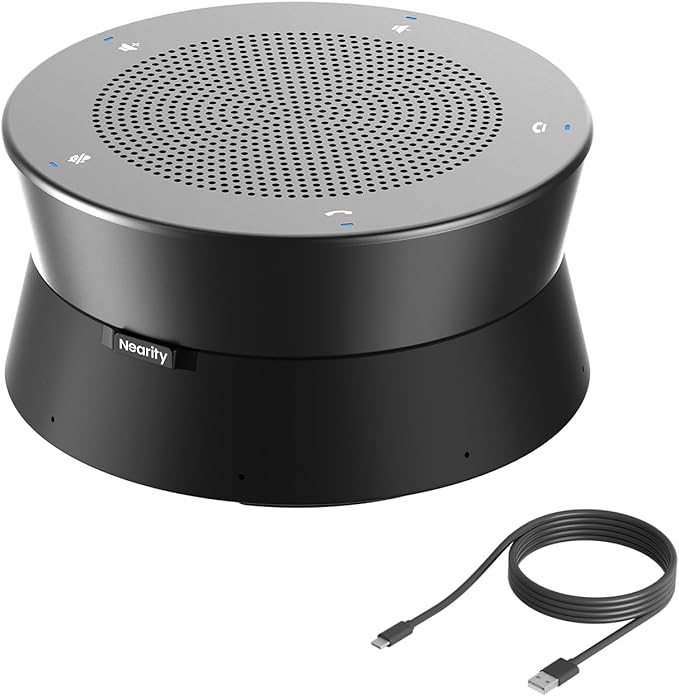 NEARITY A11 Conference Speaker and Microphone, 4 Mics USB Speakerphone with AI Noise Cancelling, 13ft Audio Pickup, Plug and Play Computer Speaker with Mic for Work/Online Conferencing/Home Office