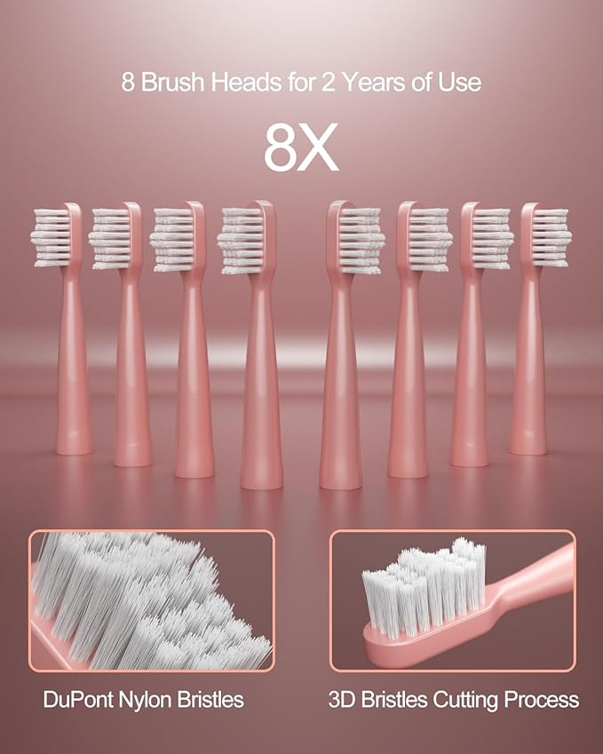 AJELU Pink & Blue Gradient Rechargeable Sonic Electric Toothbrush for Adults, 5 Modes with Smart Timer, 8 Replacement Brush Heads Soft Bristles, High Vibration, Perfect for Home, Travel, Gift