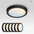 ASD LED 7" Round Flush Mount Ceiling Light Fixture, Low Profile Surface Lighting | 5CCT, Dimmable, Ultra-Thin, ETL Listed | 15W 1260LM 2700-6000K 120V | Kitchen, Bedroom, Hallway Lamp | Black, 6 Pack