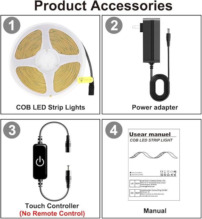 Pandery COB LED Strip,LED Strip Lights 3M/9.84ft,Touch Dimmable LED Strips,CRI90+,4000K Natural White cob led,1600LEDs,24V LED Tape Lights,Indoor for Bedroom, Kitchen, TV, Mirror,Cabinet