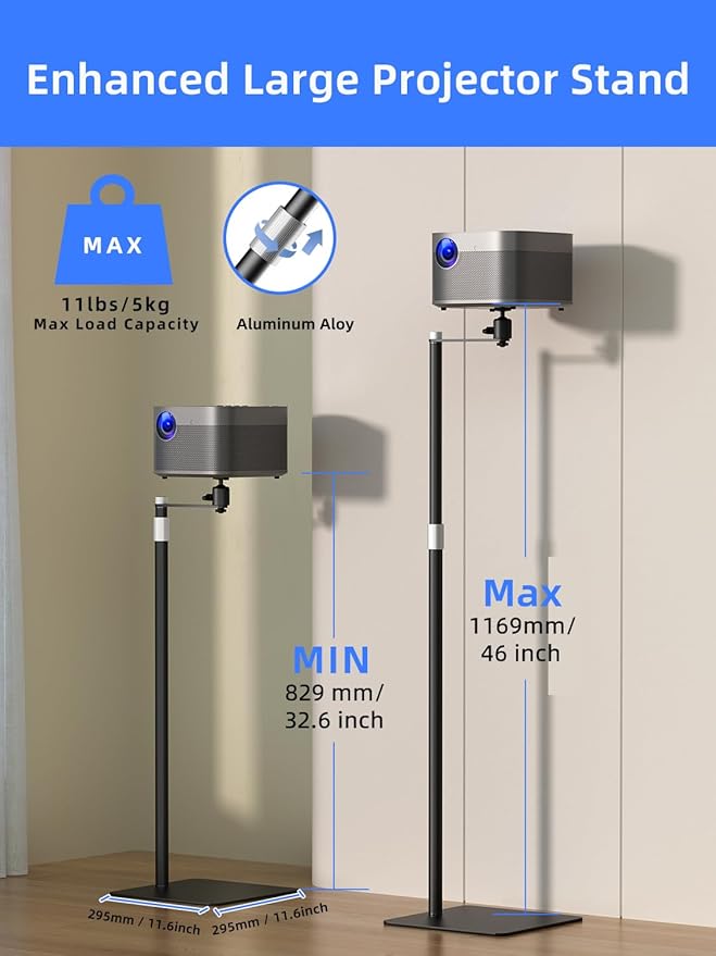 suptek Projector Stand Against Wall Hidden Stand, 360°Swivel, Height Adjustable, Universal Projector Mount Bracket, Compatible with Home Office Video Vlog DVR Camera, Upgraded Large Ball Head, PR007FP