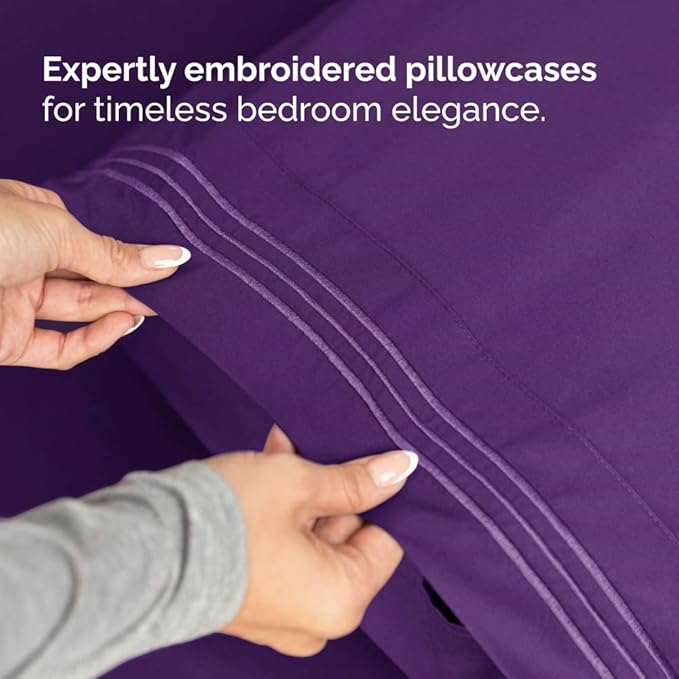 Full XL Bed Sheet Set - 4 Piece Extra Long Extended Full XL Sheets - Soft, Breathable & Cooling - Fits 8" to 16" Mattress w/ Deep Pockets - 54" x 80" - Easy-Fit, Wrinkle and Fade Resistant - Purple