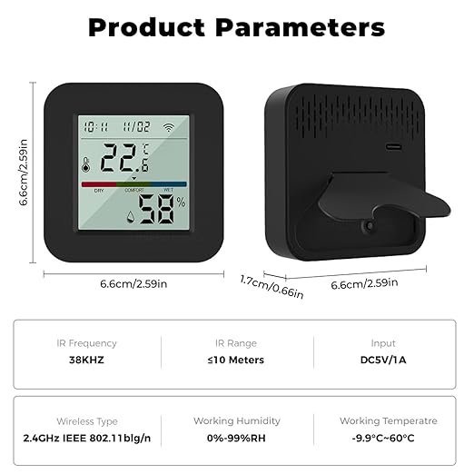 Sanofuturion WiFi Smart IR Remote Control, 3-in-1 Smart AC Controller with Temperature Humidity Sensor n Display, Intelligent Control of T&H for Home Greenhouse Pet Garage, Compatible with Alexa (C1)