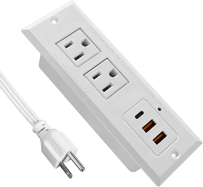 20W Recessed Power Strip USB C Fast Charge Desk Power Outlet Type C Flush Mounted Extension Power Plug for Conference Countertop Desktop Drawer Sofa ETL Listed 10ft Power Cord