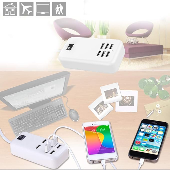 6 Ports USB Charger Hub Desktop US Plug AC Power Wall Travel Charging Adapter Slots Charging Station