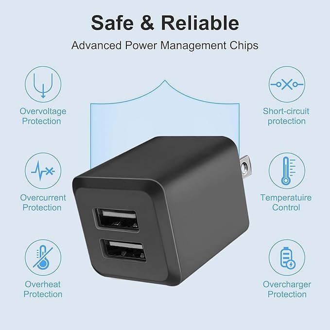 USB Wall Charger, Charger Block，Dual Port USB Cube Chargers，Power Adapter Charging Plug Box Brick for Phone 14/13/12/11/Pro Max/SE/XS/XR/X,Android Phones, and More (Black)