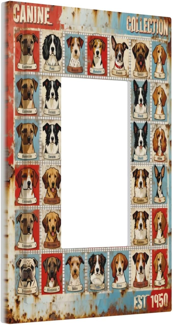 Bvtewkhz Dogs Funny Puppy Pets Vintage 1 Gang Single Rocker Decorative Outlet Covers Light Switch Plate Electrical Receptacle Switchplate For Bathroom Kitchen Bedroom
