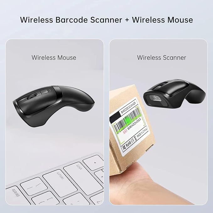 THARO New Wireless Mouse Barcode Scanner, 2-in-1 Design 2D Handheld Barcode Scanner with Wireless Mouse Functions for POS System,Store,Supermarket, Warehouse.(Black)