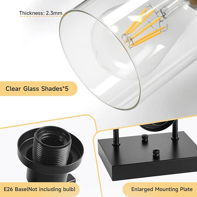DIKAIDA 5-Light Black Bathroom Vanity Light, Modern Vanity Lighting Fixture for Bathroom, 31" Matte Light Fixture, Wall Sconces with Clear Glass Shade, Black Bathroom Wall Light Over Mirror
