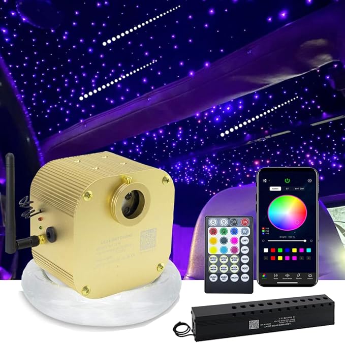 AMKI16W Bluetooth Twinkle Fiber Optic Star Ceiling Lights Lamp Kit, LED RGBW Engine Driver APP/Remote Control (430pcs(0.03in+0.04in+0.06in)9.8ft+Meteor)