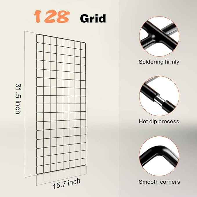 Wall Photo Grid Shelf, Wall Hanging Ins Art Display Grid Panel for Decor & Storage, Metal Wire Notice Boards & Memo Board, Mesh Tool Organiser, Wall Photo Frame 2 Pcs (Black, 15.7 x 31.5 inches)