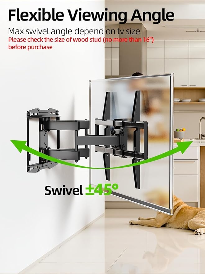 USX Mount Full Motion TV Wall Mount for 42-86 inch, TV Mount Swivel and Tilt,Wall Mount Bracket with Dual Articulating Arms Up to 132lbs, VESA 600x400mm, Max 16" Wood Studs, UL Listed XML019