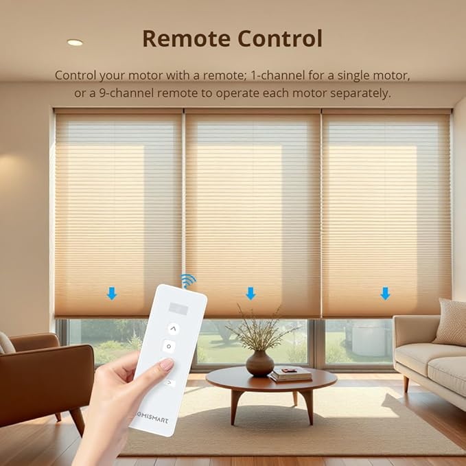 Blindsmart Rechargeable Tuya Zigbee Roller Blinds Motor for 38mm Tube, Motorized Window Shades Automatic Blinds Curtain Opener APP Control, Zigbee Hub Required (with 1-Channel Remote + Solar Pannel)