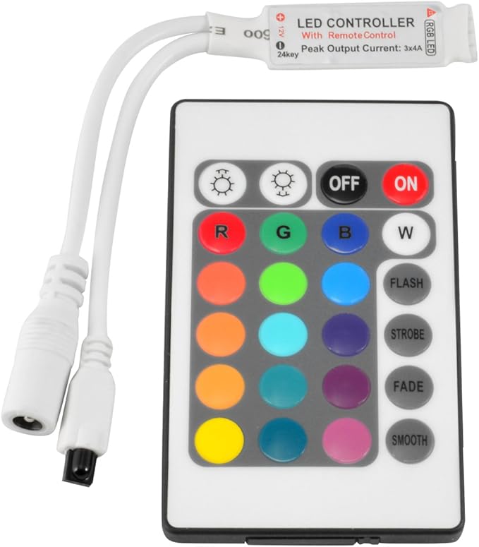 ABI Inline IR Controller with 24 Key Remote for 12V RGB LED Strip Light