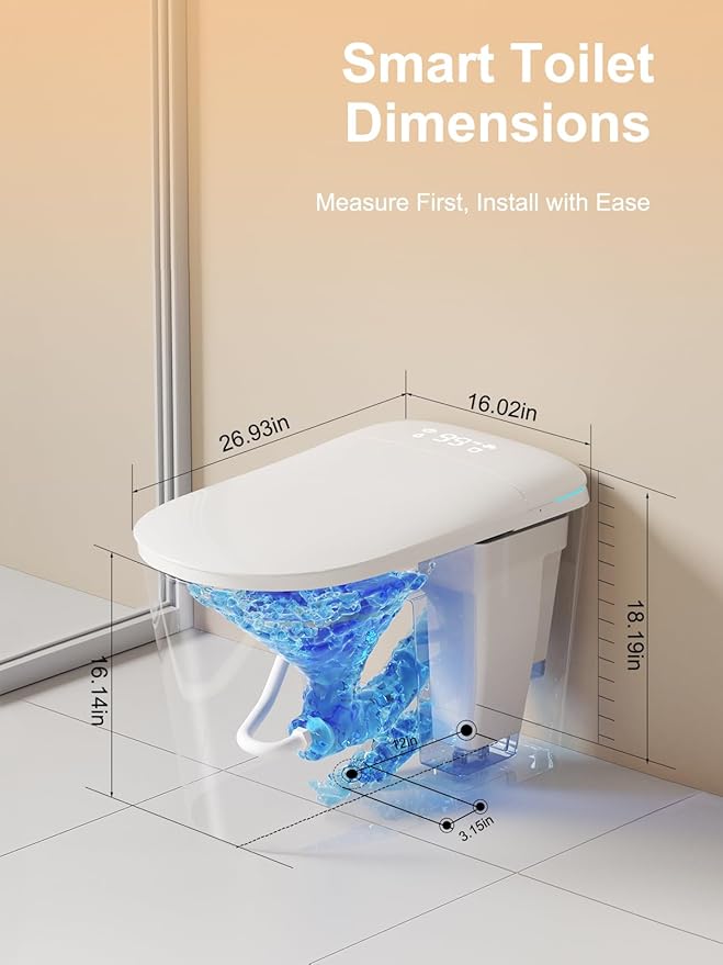 BAYTINA Smart Toilet with Auto Open/Close Lid, ADA Height Heated Seat, Warm Water Bidet, Dryer, Night Light, Dual Auto Flush, Foot Sensor Operation, Modern Elongated One-Piece Toilet for Bathrooms