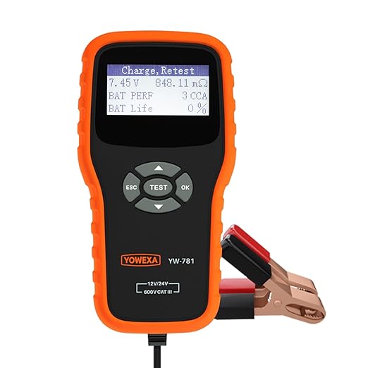 YOWEXA YW-781 Car Battery Tester 12V 24V, Automotive Battery Load Tester and Alternator Analyzer, 100–2000 CCA, 30–200Ah Battery Analyzer for Cars Trucks SUVs RVs Golf Carts