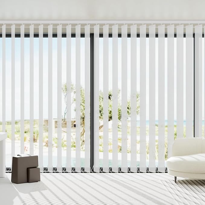 Blindify Motorized Vertical Blinds Compatible with Alexa Google Home, Light Filtering Sliding Door Shades Smart Vertical Blinds Remote Control Customize, Pure White