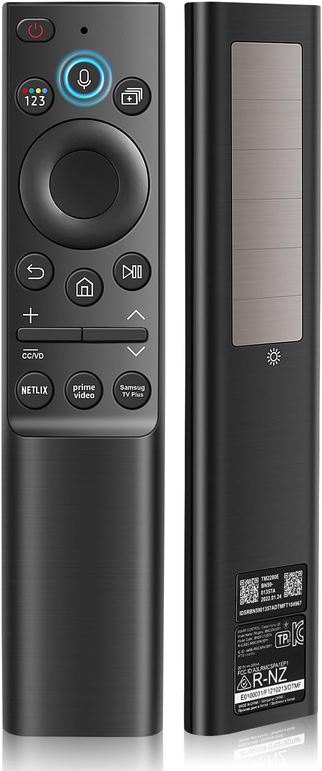 BN59-01357A Solar Voice Remote for Samsung TVs - Compatible with Frame/Neo QLED 4K/8K UHD Smart TVs (VG-TM2180ES/ZA), 3 App Shortcuts & Solar Charging