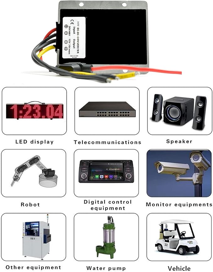 QJFCare Golf Cart DC/DC Converter Regulator 36V 48V Step Down to 12V 20A 240W, Power Supply Module Buck Transformer, Waterproof Voltage Reducer, for Golf Cart, Forklifts, Car, Truck