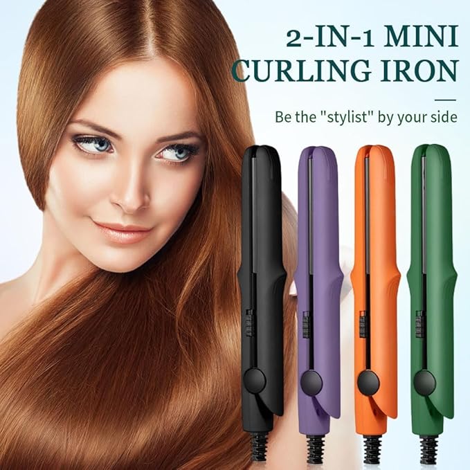 2 in 1 Mini Dual Purpose Curling Iron, 2026 New Portable Curling Wand & Flat Iron Hair Straightener, Mini Wave Hair Curling Iron Wand for Short and All Hair Types (Light Purple)