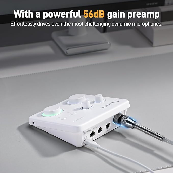 MAONO USB Audio Interface for PC: Interface with XLR Input 24-bit/192kHz Routing Software LOOPBACK ASIO Driver for Recording Music, Home-Studio, Guitar, Podcast, Streaming, DAW(PS22 Lite White)