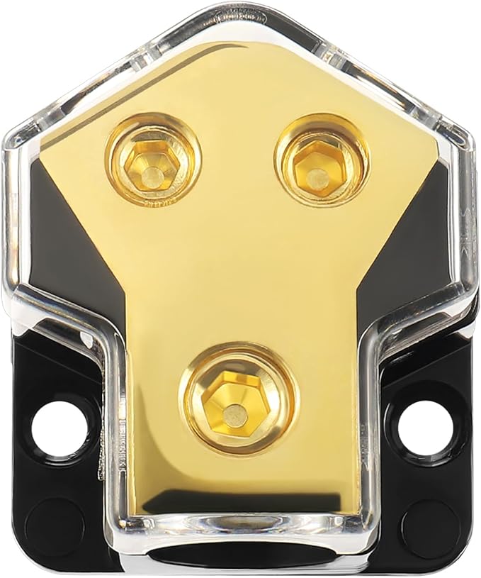 BOJACK 2 Way Splitter Amp Copper Power Distribution Block 0/2/4 AWG Gauge in, 4/8 Gauge Out for Car Audio Splitter (Pack of 1)