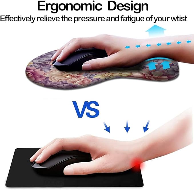 Ergonomic Mouse Pad with Wrist Support,Mouse Pad with Wrist Rest and Coaster Set,Office Supplies Non-Slip Mouse Pads for Desk, Non-Slip Comfortable,Boho Floral