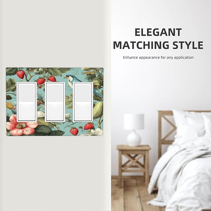 Bvtewkhz William Morris Flower 3 Gang Triple Rocker Wall Plate Cover Decorative Light Switch Covers Electrical Faceplate Switch Plates for Bathroom Kitchen Home