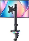 RGB Single Monitor Desk Mount, Monitor Arm with 3 USB Ports, Charging and USB Data Transfer Function, Desk Mount for 13"-27" Monitors up to 17.6lbs, Adjustable Height, Tilt, Swivel, Rotate