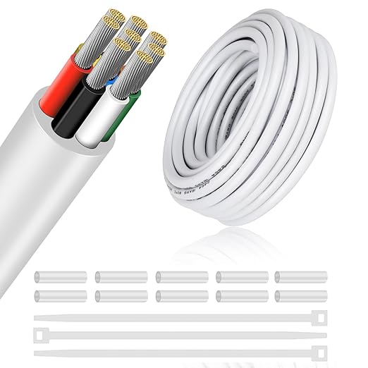 16 Gauge 8 Conductor Electrical Wire, 49.2FT Low Voltage 16/8 Tinned Copper Stranded 8 Wire Cable, 16 AWG White Flexible Extension Power Cord for Sprinkler, Thermostat, Speaker, Irrigation, Automotive