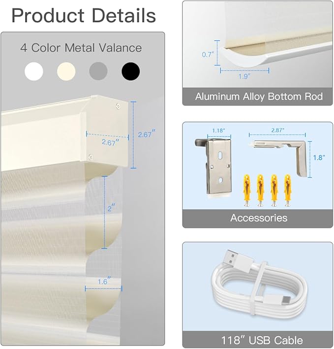 Tokblind Motorized Sheer Shade with Remote Control, Light Filtering Electric Roller Blind Compatible with Alexa via Hub, Rechargeable Smart Window Shade Custom Size (Light Filtering Beige)