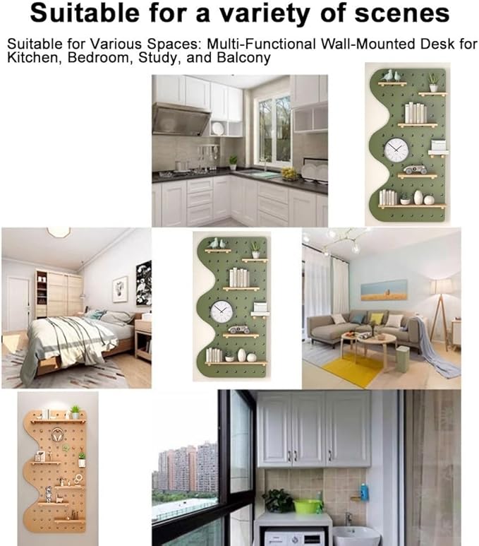 Natural Wooden Wall Organizer - Versatile Hanging Display Panel for Home, Office, Kitchen, Entryway - 15.7"x47.2" Perforated Storage Solution
