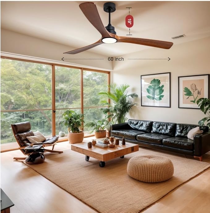 Gaizw Ceiling Fans with Lights, 60 Inch Ceiling Fan with Remote Control, 3 Blades Walnut Fan Reversible Quiet DC Motor 6 Speeds Timing Indoor Outdoor Farmhouse Ceiling Fans for Bedroom Living Room