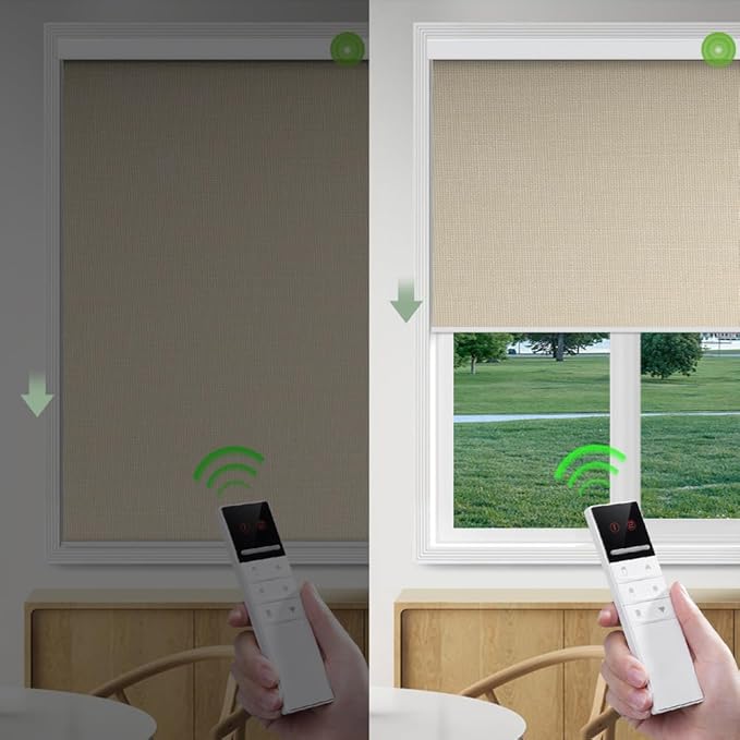 ZSHINE Motorized Blackout Roller Blinds Customize Width Remote Control Wireless and Rechargeable Roller Shades for, Home, Office, Hotel, Restaurant and Cinema(82067C)