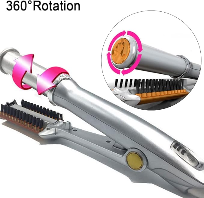 2 in 1 Fast Heating Electric Hair Iron for Hair Styling, Auto-Off Function, with 3 Adjustable Levels, Rotating Roller Curling Wand