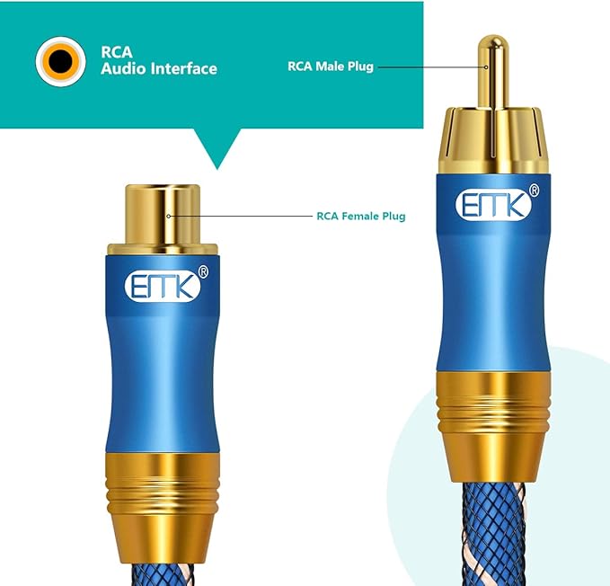 EMK Subwoofer Extension Cable(3ft/1m) Coaxial Male to Female Cable Gold Plated Copper Shell Heavy Duty Digital Coaxial Audio Cable Subwoofer Cable for Home Theater, HDTV, Amplifiers, Hi-Fi Systems