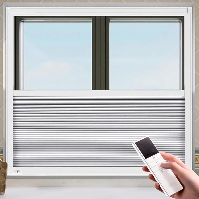LEXEN Smart Bottom Up Honeycomb Shades - WiFi Enabled Motorized Cellular Blinds Compatible with Alexa/Google Home Easy Install Blackout Honeycomb Blinds with Aluminum Frame Customize Size-White