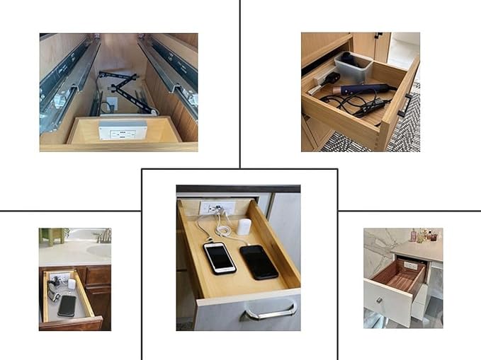 My Tidy Space Low Profile (2) PD30W USB-C (2) 15 Amp in Drawer Docking Station Outlet Plugs with Retractable arm