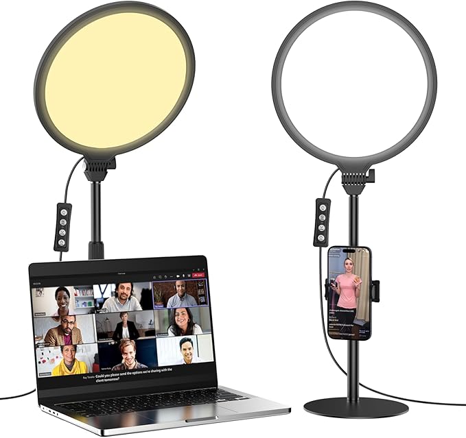 Anautin 10.5in LED Desk Ring Light, Video Conference Lighting for Zoom Meeting/Video Calls, Live Stream, Home Office, Computer Lighting for Webcam, Online Classes, Professional Streaming