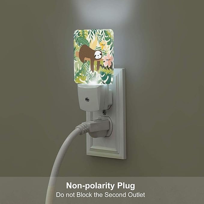 FSHVQKD Cute Sloth in Jungle Night Light,Plug-in Night Lights with Dusk to Dawn Sensor for Stairway,Hallway,Bedroom Sleep Friendly Ideal for Women/Girls/Boys Gift,0.5w